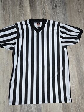 Vintage Alleson Athletic Black & White Striped Referee Jersey Size Medium
